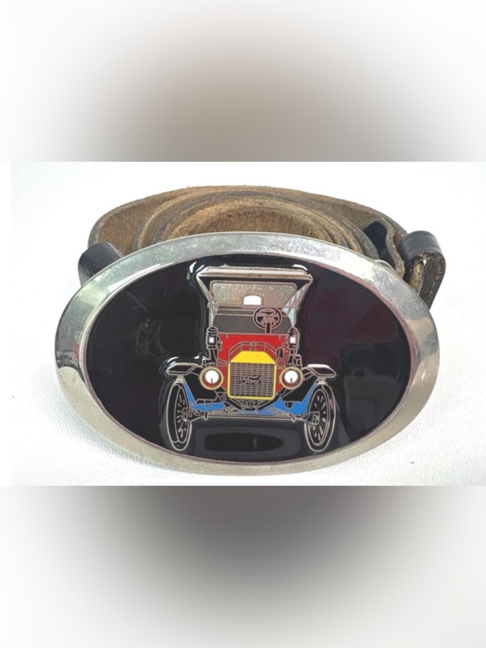 Vtg Ford Model T Buckle Leather Belt - Sz. 42